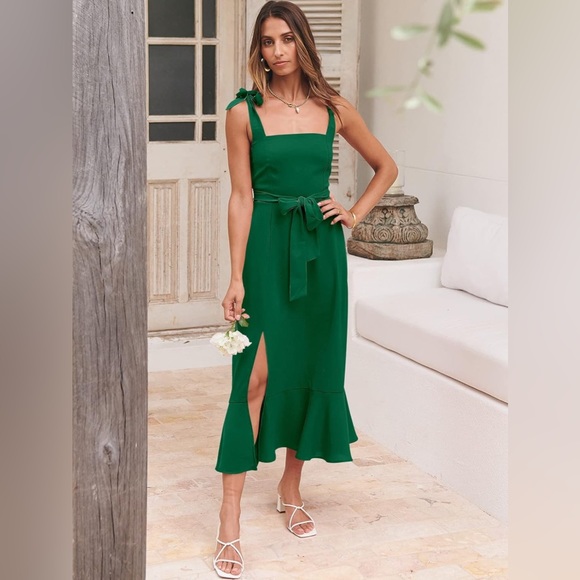 ANRABESS Elegant Square Neck Split Midi Formal Wedding Dress - Green - size XL - Picture 8 of 14